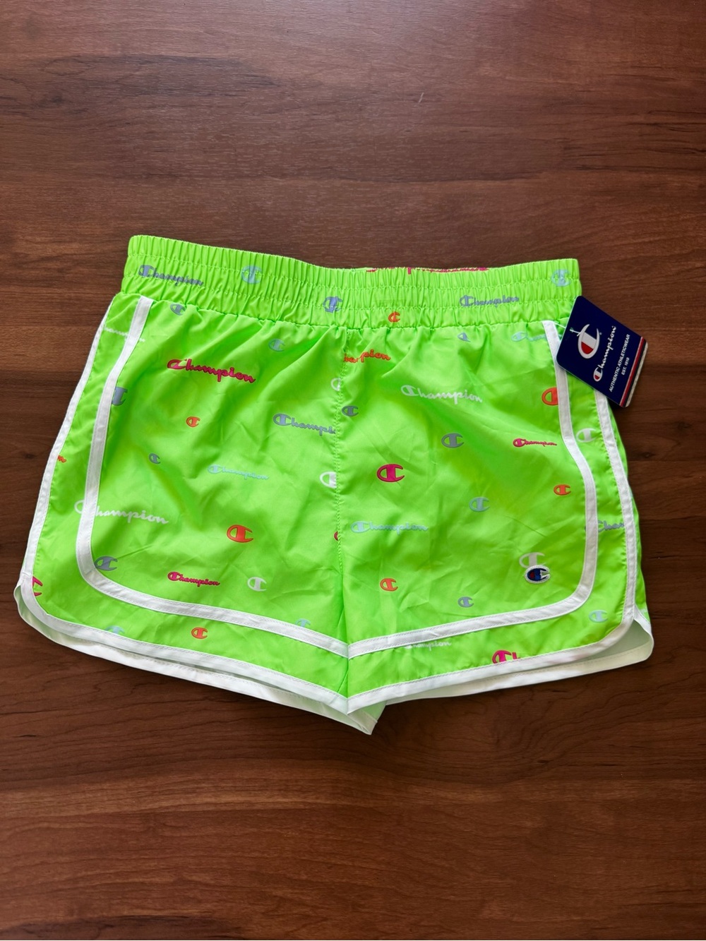Youth Champion Neon Green Logo Print Athletic Shorts